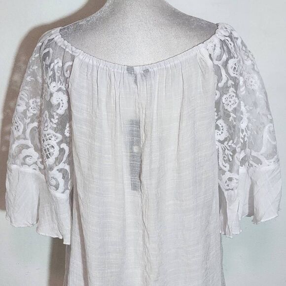 Unique Spectrum White Sheer Blouse with Lace Sleeves NWT Size 1X White Top - Picture 6 of 10